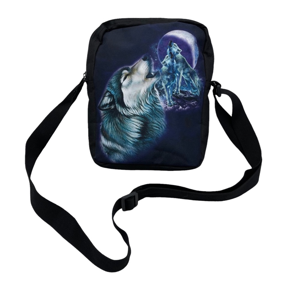 💜🐺Howling Wolves Full Moon Nylon Shoulder/Crossbody Bag🐺💜